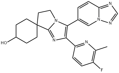3'-([1,2,4]三唑[1,5-A]吡啶-6-基)-2'-(5-氟-6-甲基吡啶-2-基)-5',6'-二氢螺[环己烷-1,7'-吡咯并[1,2-A]咪唑]-4-醇,943514-58-7,结构式