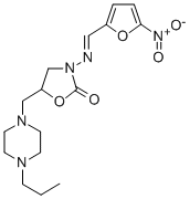 3-(5-ニトロフルフリリデンアミノ)-5-(4-プロピル-1-ピペラジニルメチル)-2-オキサゾリジノン 化学構造式