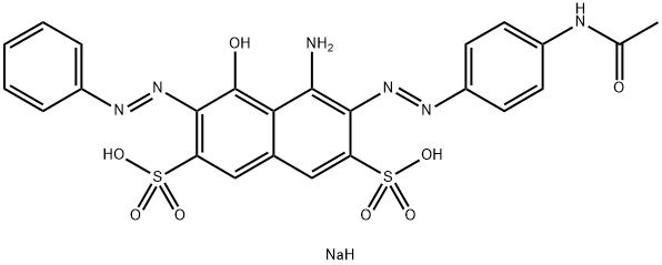 3-[4-(アセチルアミノ)フェニルアゾ]-4-アミノ-5-ヒドロキシ-6-(フェニルアゾ)-2,7-ナフタレンジスルホン酸ジナトリウム 化学構造式