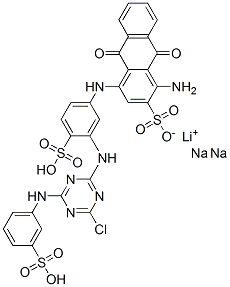1-氨基-4-[[3-[[4-氯-6-[(3-磺苯基)氨基]-1,3,5-三嗪-2-基]氨基]-4-磺苯基]氨基]-9,10-二氢-9,10-二氧-2-蒽磺酸锂二钠,94411-87-7,结构式