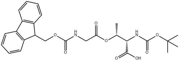 O-[N-(9H-フルオレン-9-イルメトキシカルボニル)グリシル]-N-(tert-ブチルオキシカルボニル)-L-トレオニン 化学構造式