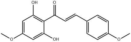 (E)-1-(2,6-ジヒドロキシ-4-メトキシフェニル)-3-(4-メトキシフェニル)-2-プロペン-1-オン 化学構造式