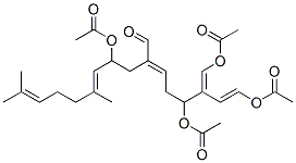 (-)-4-(アセチルオキシ)-2-[3,6-ビス(アセチルオキシ)-4-[(アセチルオキシ)メチレン]-5-ヘキセニリデン]-6,10-ジメチル-5,9-ウンデカジエナール 化学構造式
