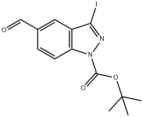 1H-Indazole-1-carboxylic acid, 5-forMyl-3-iodo-, 1,1-diMethylethyl ester 化学構造式