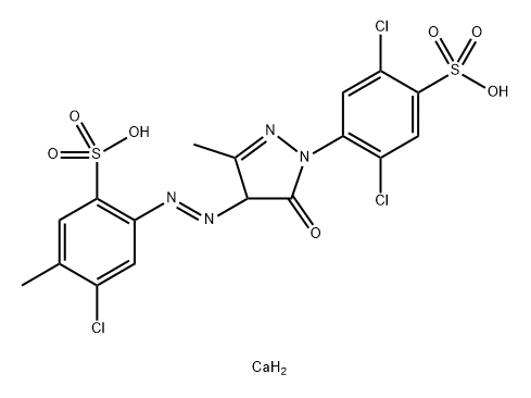 Benzenesulfonic acid, 4-chloro-2-[[1-(2,5-dichloro-4-sulfophenyl)-4,5-dihydro-3-methyl-5-oxo-1H-pyrazol-4-yl]azo]-5-methyl-, calcium salt Structure