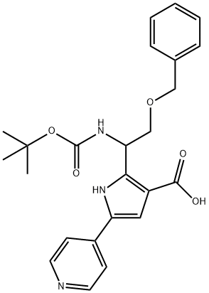 1H-Pyrrole-3-carboxylic  acid,  2-[1-[[(1,1-dimethylethoxy)carbonyl]amino]-2-(phenylmethoxy)ethyl]-5-(4-pyridinyl)- 结构式