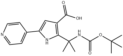 1H-Pyrrole-3-carboxylic  acid,  2-[1-[[(1,1-dimethylethoxy)carbonyl]amino]-1-methylethyl]-5-(4-pyridinyl)- 结构式
