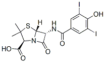 (2S,5R,6R)-6-[(4-hydroxy-3,5-diiodo-benzoyl)amino]-3,3-dimethyl-7-oxo- 4-thia-1-azabicyclo[3.2.0]heptane-2-carboxylic acid 结构式