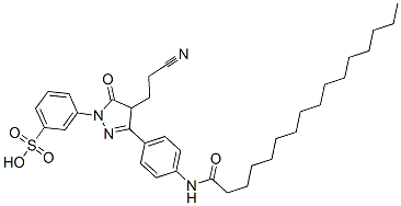 94944-74-8 m-[4-(2-cyanoethyl)-4,5-dihydro-5-oxo-3-[4-[(1-oxohexadecyl)amino]phenyl]-1H-pyrazol-1-yl]benzenesulphonic acid