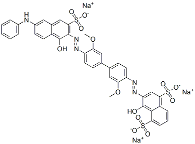 trisodium 4-hydroxy-3-[[4'-[[1-hydroxy-6-(phenylamino)-3-sulphonato-2-naphthyl]azo]-3,3'-dimethoxy[1,1'-biphenyl]-4-yl]azo]naphthalene-1,5-disulphonate,94944-81-7,结构式