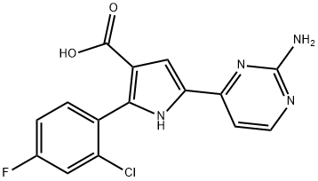1H-Pyrrole-3-carboxylic  acid,  5-(2-amino-4-pyrimidinyl)-2-(2-chloro-4-fluorophenyl)- Structure