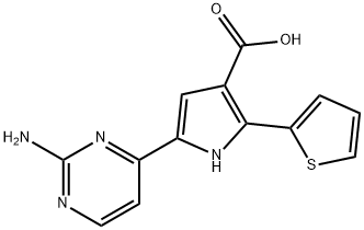 1H-Pyrrole-3-carboxylic  acid,  5-(2-amino-4-pyrimidinyl)-2-(2-thienyl)- 结构式