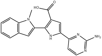 1H-Pyrrole-3-carboxylic  acid,  5-(2-amino-4-pyrimidinyl)-2-(1-methyl-1H-indol-2-yl)-,951784-35-3,结构式
