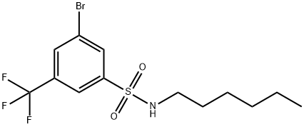 3-ブロモ-N-ヘキシル-5-(トリフルオロメチル)ベンゼンスルホンアミド 化学構造式