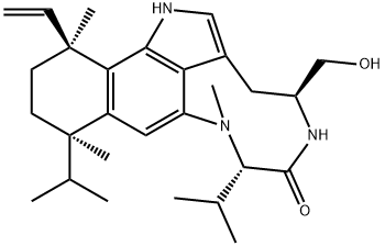 (4S,7S,10R,13S)-13-エテニル-1,3,4,5,7,8,10,11,12,13-デカヒドロ-4-(ヒドロキシメチル)-8,10,13-トリメチル-7,10-ジイソプロピル-6H-ベンゾ[g][1,4]ジアゾニノ[7,6,5-cd]インドール-6-オン 化学構造式