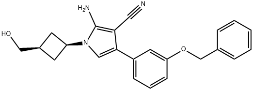 2-amino-4-(3-(benzyloxy)phenyl)-1-(3-(hydroxymethyl)cyclobutyl)-1H-pyrrole-3-carbonitrile Struktur