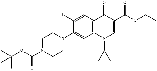 3-Quinolinecarboxylic acid, 1-cyclopropyl-7-[4-[(1,1-diMethylethoxy)carbonyl]-1-piperazinyl]-6-fluoro-1,4-dihydro-4-oxo-, ethyl ester Struktur