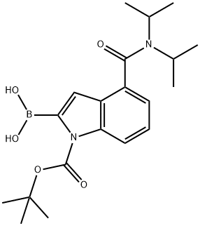 1H-Indole-1-carboxylic acid, 4-[[bis(1-methylethyl)amino]carbonyl]-2-borono-, 1-(1,1-dimethylethyl) ester Struktur