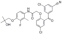 AcetaMide, 2-[4-chloro-2-(3-chloro-5-cyanobenzoyl)phenoxy]-N-[3-fluoro-4-(2-hydroxy-2-Methylpropoxy)-2-Methylphenyl]- 化学構造式