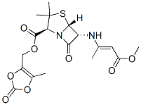 (2S,5R,6R)-6-(2-Methoxycarbonyl-1-methylethenylamino)-3,3-dimethyl-7-oxo-4-thia-1-azabicyclo[3.2.0]heptane-2-carboxylic acid (5-methyl-2-oxo-1,3-dioxol-4-yl)methyl ester Struktur