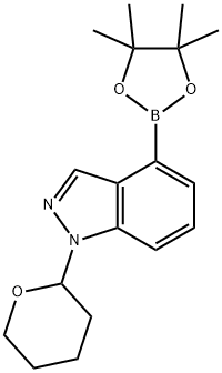 1-(tetrahydro-2H-pyran-2-yl)-4-(4,4,5,5-tetraMethyl-1,3,2-dioxaborolan-2-yl)-1H-indazole Structure