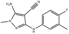 5-amino-3-(4-fluoro-3-methylanilino)-1-methyl-1H-pyrazole-4-carbonitrile 结构式