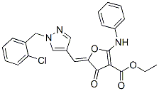 3-Furancarboxylic  acid,  5-[[1-[(2-chlorophenyl)methyl]-1H-pyrazol-4-yl]methylene]-4,5-dihydro-4-oxo-2-(phenylamino)-,  ethyl  ester,  (5Z)-,956934-13-7,结构式