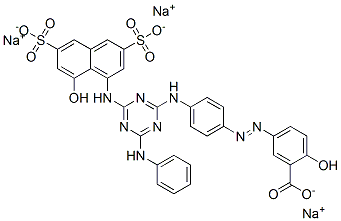 2-ヒドロキシ-5-[[4-[[4-[(8-ヒドロキシ-3,6-ジスルホ-1-ナフタレニル)アミノ]-6-(フェニルアミノ)-1,3,5-トリアジン-2-イル]アミノ]フェニル]アゾ]安息香酸/ナトリウム,(1:x) 化学構造式
