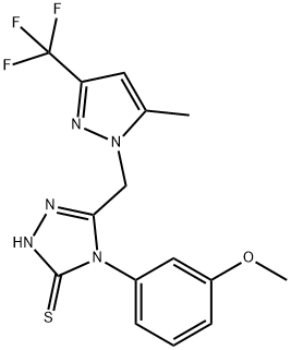 3H-1,2,4-Triazole-3-thione,  2,4-dihydro-4-(3-methoxyphenyl)-5-[[5-methyl-3-(trifluoromethyl)-1H-pyrazol-1-yl]methyl]-,958940-22-2,结构式