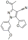 1H-Pyrazole-4-carbonitrile,  3-acetyl-5-(2-furanyl)-1-(3-methoxyphenyl)- 化学構造式