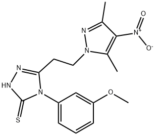 3H-1,2,4-Triazole-3-thione,  5-[2-(3,5-dimethyl-4-nitro-1H-pyrazol-1-yl)ethyl]-2,4-dihydro-4-(3-methoxyphenyl)- 化学構造式