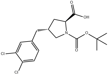 (2S,4R)-1-(TERT-ブチルトキシカルボニル)-4-(3,4-ジクロロベンジル)ピロリジン-2-カルボン酸 化学構造式