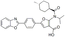 3-Furancarboxylic  acid,  5-[4-(2-benzoxazolyl)phenyl]-2-[[(trans-4-methylcyclohexyl)carbonyl](1-methylethyl)amino]- 化学構造式