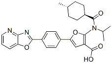 3-Furancarboxylic  acid,  2-[[(trans-4-methylcyclohexyl)carbonyl](1-methylethyl)amino]-5-(4-oxazolo[4,5-b]pyridin-2-ylphenyl)- 化学構造式
