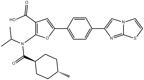 3-Furancarboxylic  acid,  5-(4-imidazo[2,1-b]thiazol-6-ylphenyl)-2-[[(trans-4-methylcyclohexyl)carbonyl](1-methylethyl)amino]- 化学構造式