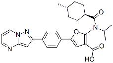 3-Furancarboxylic  acid,  2-[[(trans-4-methylcyclohexyl)carbonyl](1-methylethyl)amino]-5-(4-pyrazolo[1,5-a]pyrimidin-2-ylphenyl)- 化学構造式