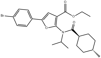 3-Furancarboxylic  acid,  5-(4-bromophenyl)-2-[[(trans-4-methylcyclohexyl)carbonyl](1-methylethyl)amino]-,  ethyl  ester 化学構造式
