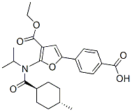 3-Furancarboxylic  acid,  5-(4-carboxyphenyl)-2-[[(trans-4-methylcyclohexyl)carbonyl](1-methylethyl)amino]-,  3-ethyl  ester 化学構造式