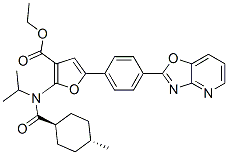 3-Furancarboxylic  acid,  2-[[(trans-4-methylcyclohexyl)carbonyl](1-methylethyl)amino]-5-(4-oxazolo[4,5-b]pyridin-2-ylphenyl)-,  ethyl  ester Structure