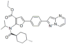 3-Furancarboxylic  acid,  2-[[(trans-4-methylcyclohexyl)carbonyl](1-methylethyl)amino]-5-(4-pyrazolo[1,5-a]pyrimidin-2-ylphenyl)-,  ethyl  ester 结构式