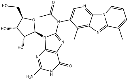 N-(guanosin-8-yl)-3-N-acetylamino-4,6-dimethyldipyrido(1,2-a-3',2'-d)imidazole 化学構造式