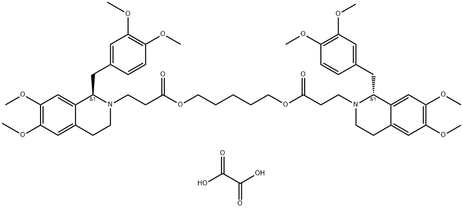 (1R,1'R)-2,2'-(3,11-Dioxo-4,10-dioxatridecamethylene)-bis-(1,2,3,4-tetrahydro-6,7-dimethoxy-1-veratrylisoquindline)-dioxalate Structure