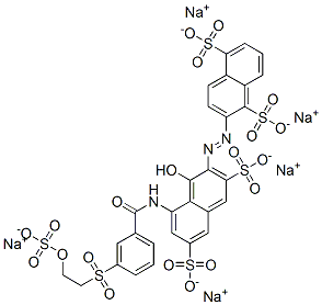 2-[[1-ヒドロキシ-3,6-ジ(ソジオスルホ)-8-[[3-[[2-(ソジオスルホオキシ)エチル]スルホニル]ベンゾイル]アミノ]-2-ナフタレニル]アゾ]-1,5-ナフタレンジスルホン酸ジナトリウム 化学構造式