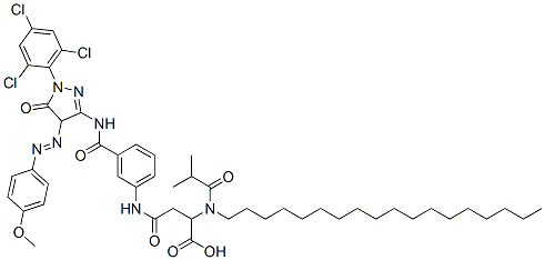 rac-(R*)-3-[[[3-[[[[4,5-ジヒドロ-4-[(4-メトキシフェニル)アゾ]-5-オキソ-1-(2,4,6-トリクロロフェニル)-1H-ピラゾール]-3-イル]アミノ]カルボニル]フェニル]アミノ]カルボニル]-2-[(オクタデシル)(2-メチル-1-オキソプロピル)アミノ]プロパン酸 化学構造式