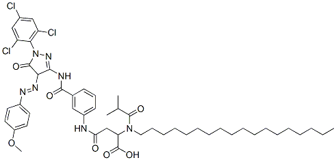 N-[3-[[[4,5-dihydro-4-[(4-methoxyphenyl)azo]-5-oxo-1-(2,4,6-trichlorophenyl)-1H-pyrazol-3-yl]amino]carbonyl]phenyl]-N2-(2-methylpropionyl)-N2-octadecyl-DL-asparagine 结构式