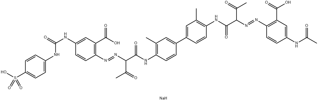 2-[[1-[[[4'-[2-[(4-acetamido-2-carboxyphenyl)azo]acetoacetamido]-3,3'-dimethyl[1,1'-biphenyl]-4-yl]amino]carbonyl]-2-oxopropyl]azo]-5-[[(4-sulphoanilino)carbonyl]amino]benzoic acid, sodium salt,97337-85-4,结构式