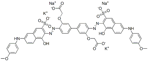 2,2'-[[4,4'-bis[[1-hydroxy-6-[(4-methoxyphenyl)amino]-3-sulpho-2-naphthyl]azo][1,1'-biphenyl]-3,3'-diyl]bis(oxy)]bisacetic acid, potassium sodium salt Structure