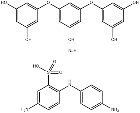 Benzenesulfonic acid, 5-amino-2-[(4-aminophenyl)amino]-, diazotized, coupled with 5,5'-[(5-hydroxy-1,3-phenylene)bis(oxy)]bis[1,3-benzenediol], sodium salt 结构式