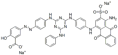 97721-74-9 disodium 5-[[4-[[4-[[4-[(4-amino-9,10-dihydro-9,10-dioxo-3-sulphonato-1-anthryl)amino]phenyl]amino]-6-(phenylamino)-1,3,5-triazin-2-yl]amino]phenyl]azo]salicylate 