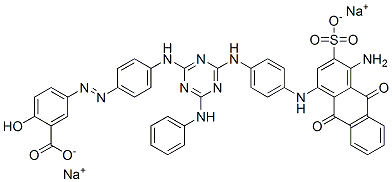 disodium 5-[[4-[[4-[[4-[(4-amino-9,10-dihydro-9,10-dioxo-3-sulphonato-1-anthryl)amino]phenyl]amino]-6-(phenylamino)-1,3,5-triazin-2-yl]amino]phenyl]azo]salicylate  Structure